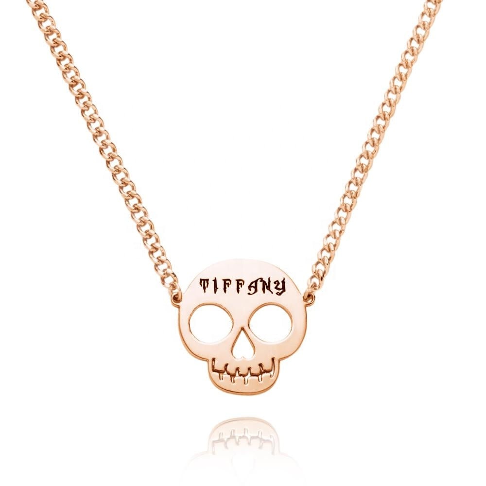 Personalized Text Engraved Skull Necklace Halloween Custom Text Pendant Gift For Women Customized Skull Text Engraving Halloween Necklace