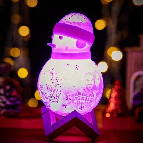 Personalized Photo Engraved Snowman Lamp Custom Photo Engraved Night Light Christmas Snowman Lamp For Gift