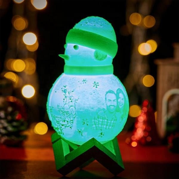 Personalized Photo Engraved Snowman Lamp Custom Photo Engraved Night Light Christmas Snowman Lamp For Gift
