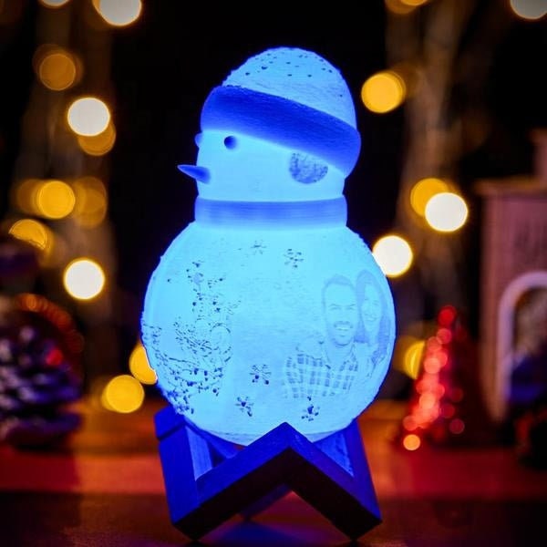 Personalized Photo Engraved Snowman Lamp Custom Photo Engraved Night Light Christmas Snowman Lamp For Gift