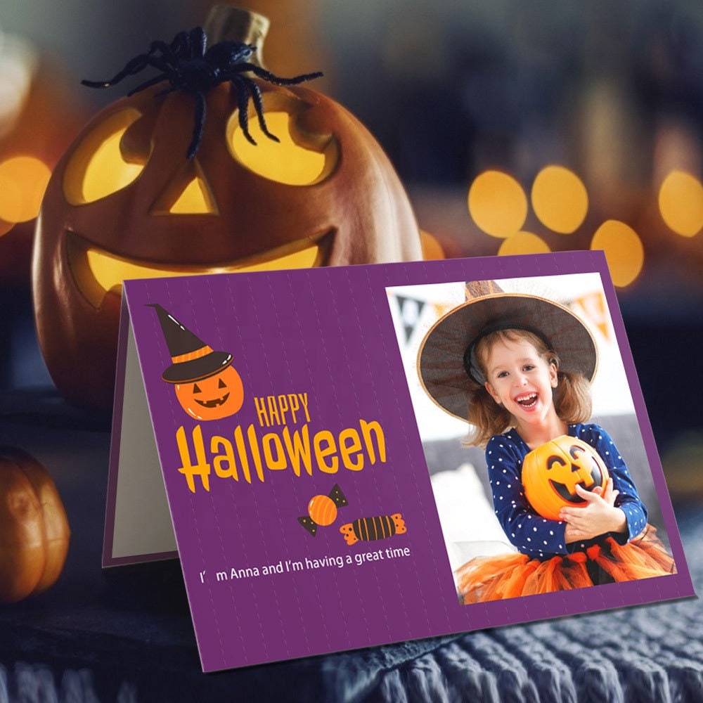 Personalized Text Picture Printed Halloween Card Customized Text Photo Engraved Halloween Greeting Card Custom Photo Text Festival Card