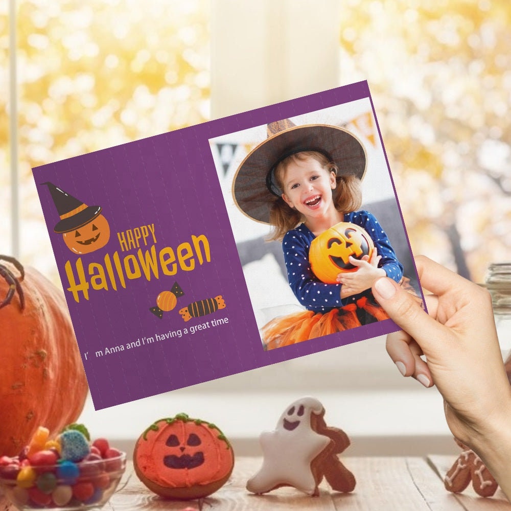 Personalized Text Picture Printed Halloween Card Customized Text Photo Engraved Halloween Greeting Card Custom Photo Text Festival Card