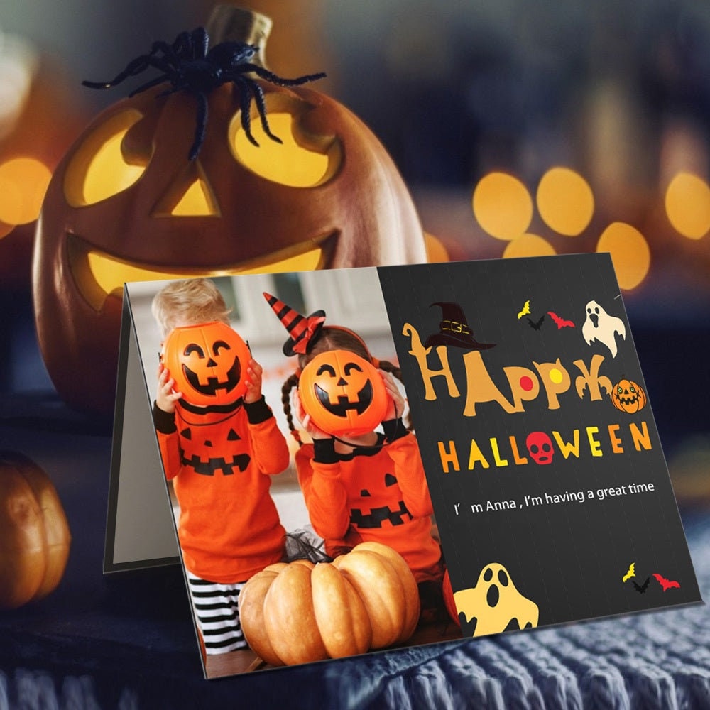 Personalized Text Picture Printed Halloween Card Customized Text Photo Engraved Halloween Greeting Card Custom Photo Text Festival Card