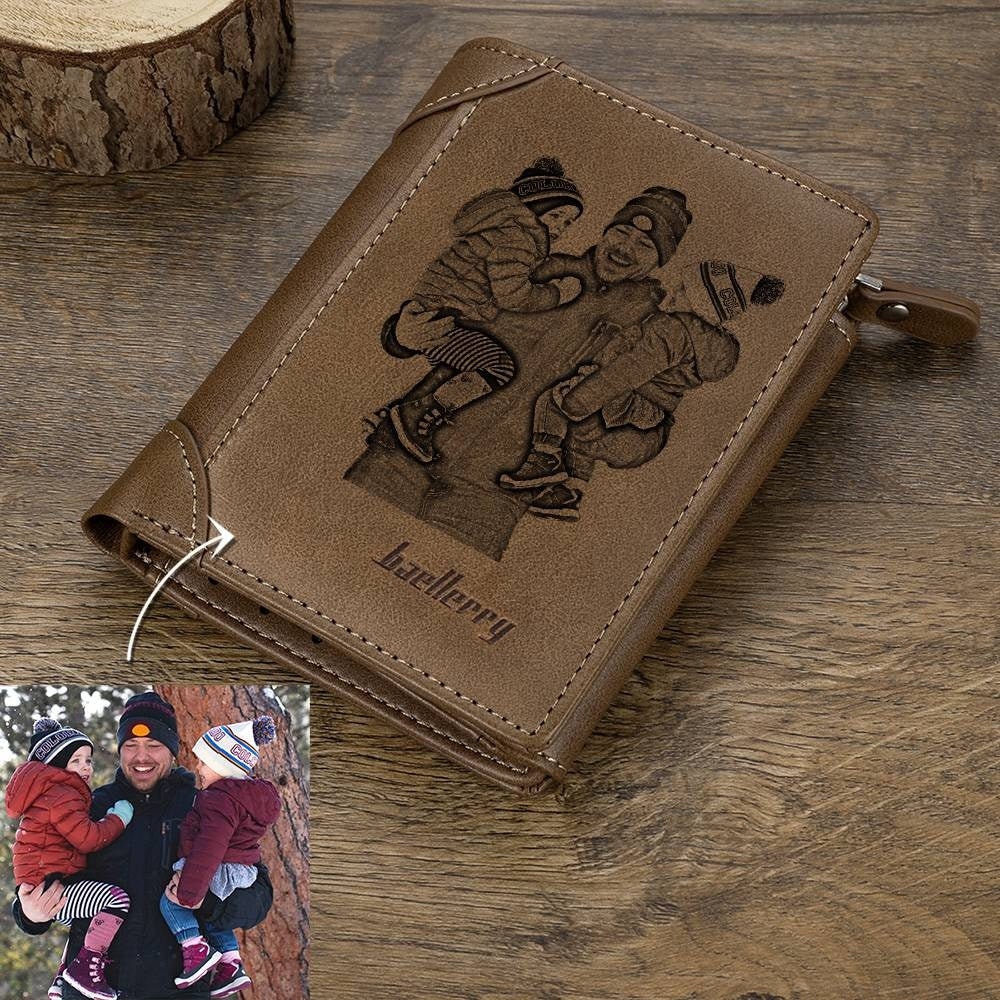 Personalized Picture Engraved Leather Wallet For Men Custom Photo Engraved Leather Wallet Customized Photo Engraved Front