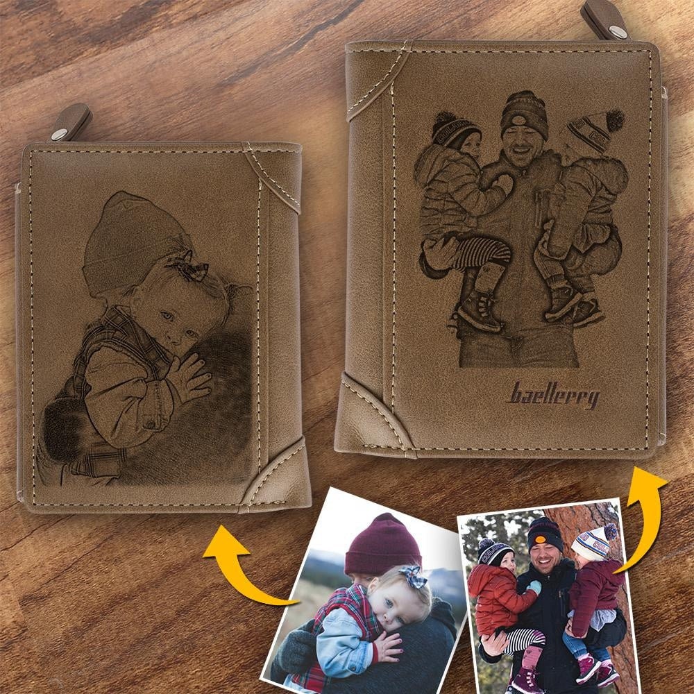 Personalized Picture Engraved Leather Wallet For Men Custom Photo Engraved Leather Wallet Customized Photo Engraved Front