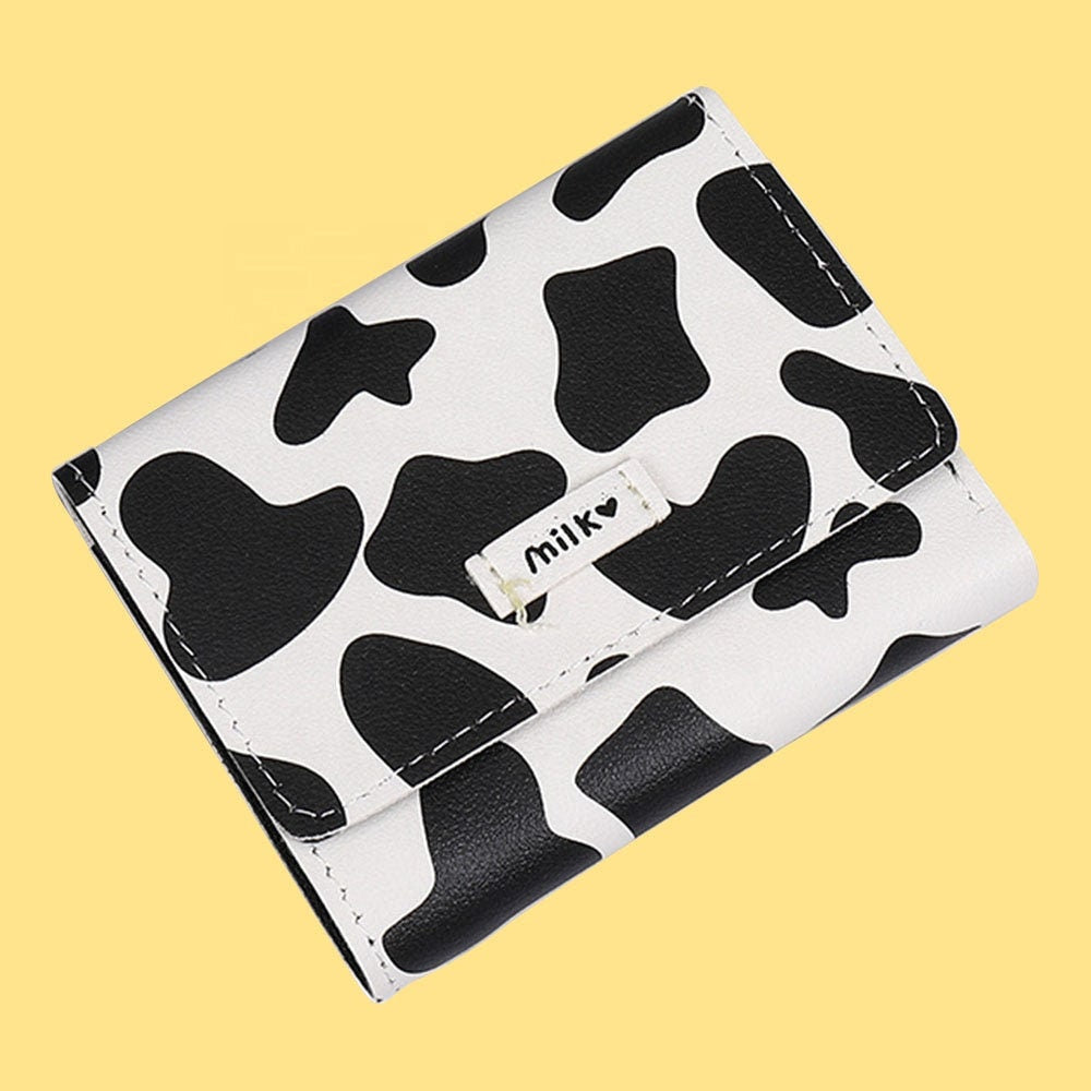 Leather Printed Square Shaped Wallet Gift For Women Cow Print Women Leather Wallets Square Multi Folded Cow Printed Wallet Birthday Gift