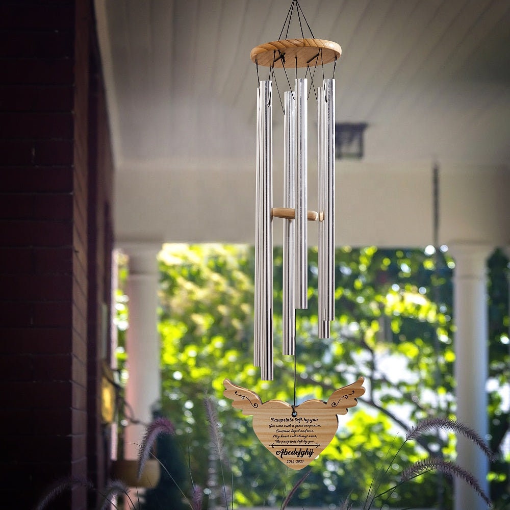 Personalized Text Engraved Heart Wind Chimes Outdoor Decor Wooden Message Engraved Wind Chimes Garden Ornaments Custom Engraving Wind Chimes