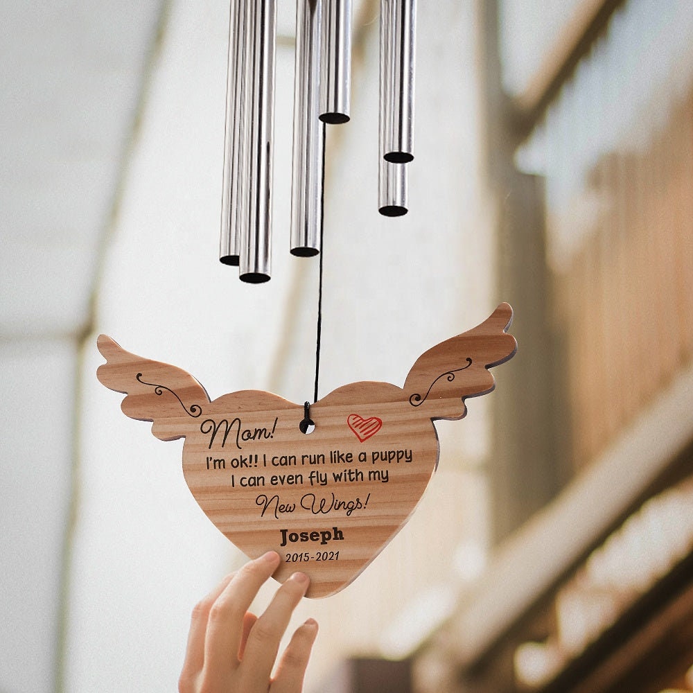 Personalized Text Engraved Heart Wind Chimes Outdoor Decor Wooden Message Engraved Wind Chimes Garden Ornaments Custom Engraving Wind Chimes