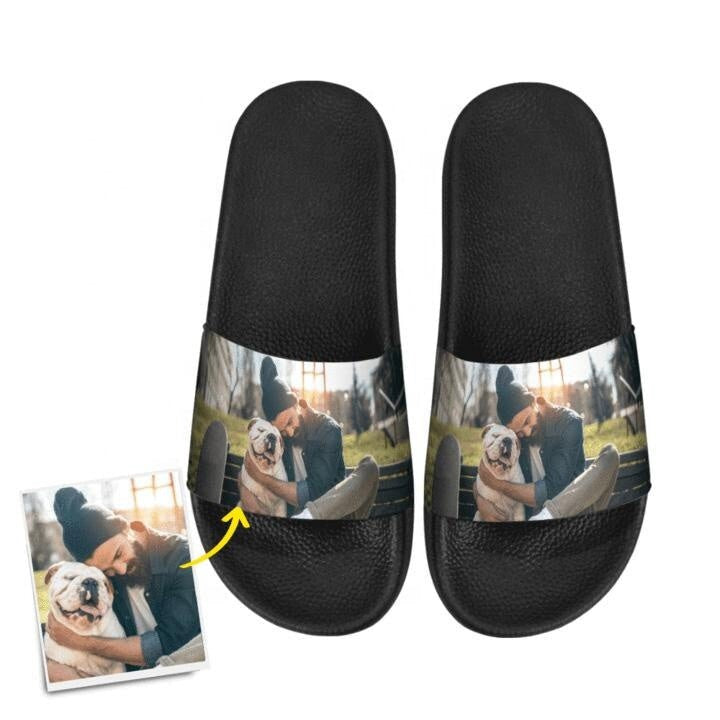 Personalized Photo Printed Flat Soft Slippers Beach Slides Slippers Outdoor Custom Logo Printed Slides Slippers For Men