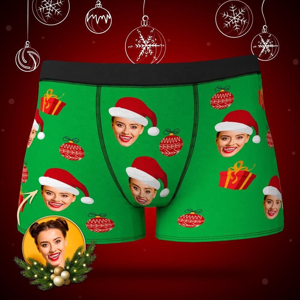 Personalized Face Photo Printed Boxers Shorts Custom Face Logo Boxers Brief For Men Customized Print Christmas Hat Boxer Brief