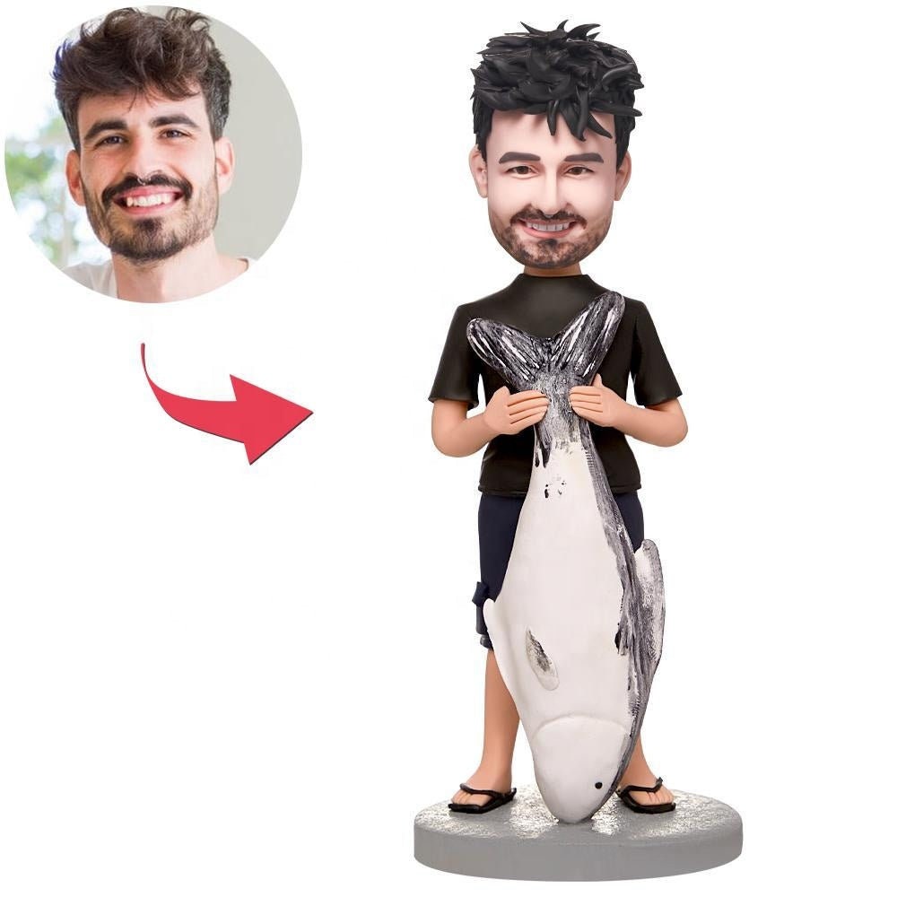 Personalized Face Photo Custom Bobbleheads Customized Fishing Man Bobblehead Polymer Doll Clay Crafts Custom Picture Bobbleheads