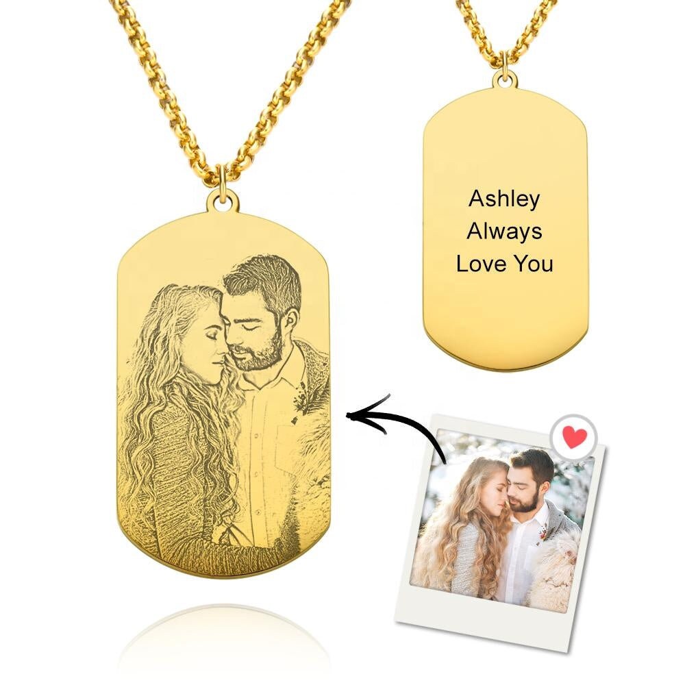 Personalized Photo Text Engraved Necklace Customized Sketch Photo Engraved Pendant Custom Text Message Engrave Link Chain Necklace Gift