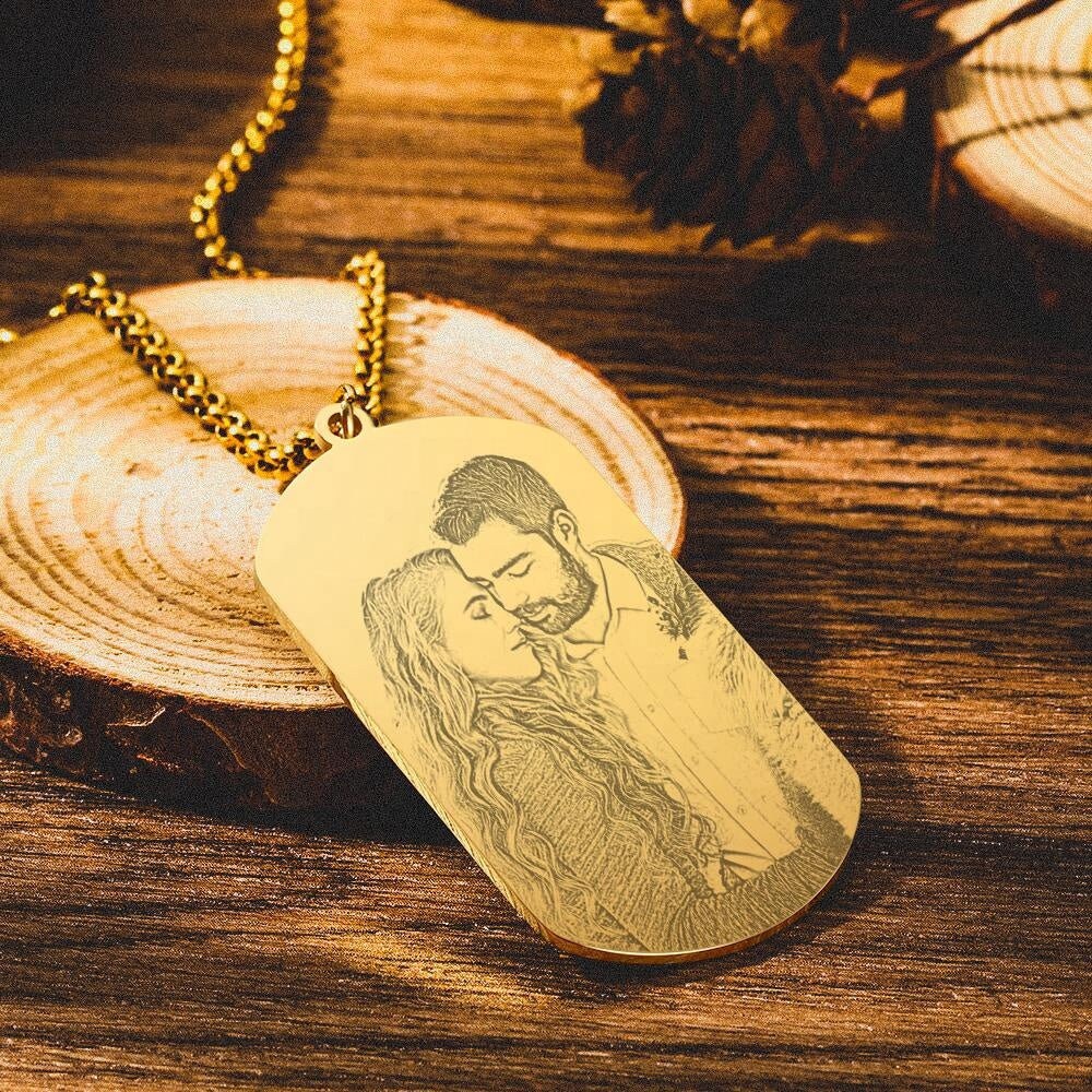 Personalized Photo Text Engraved Necklace Customized Sketch Photo Engraved Pendant Custom Text Message Engrave Link Chain Necklace Gift