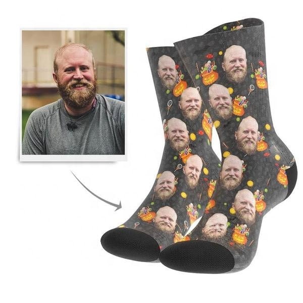 Customized Print Face Candy Socks Halloween Socks For Men Women Kids Personalized Face Photo Printed Socks For Halloween Gift