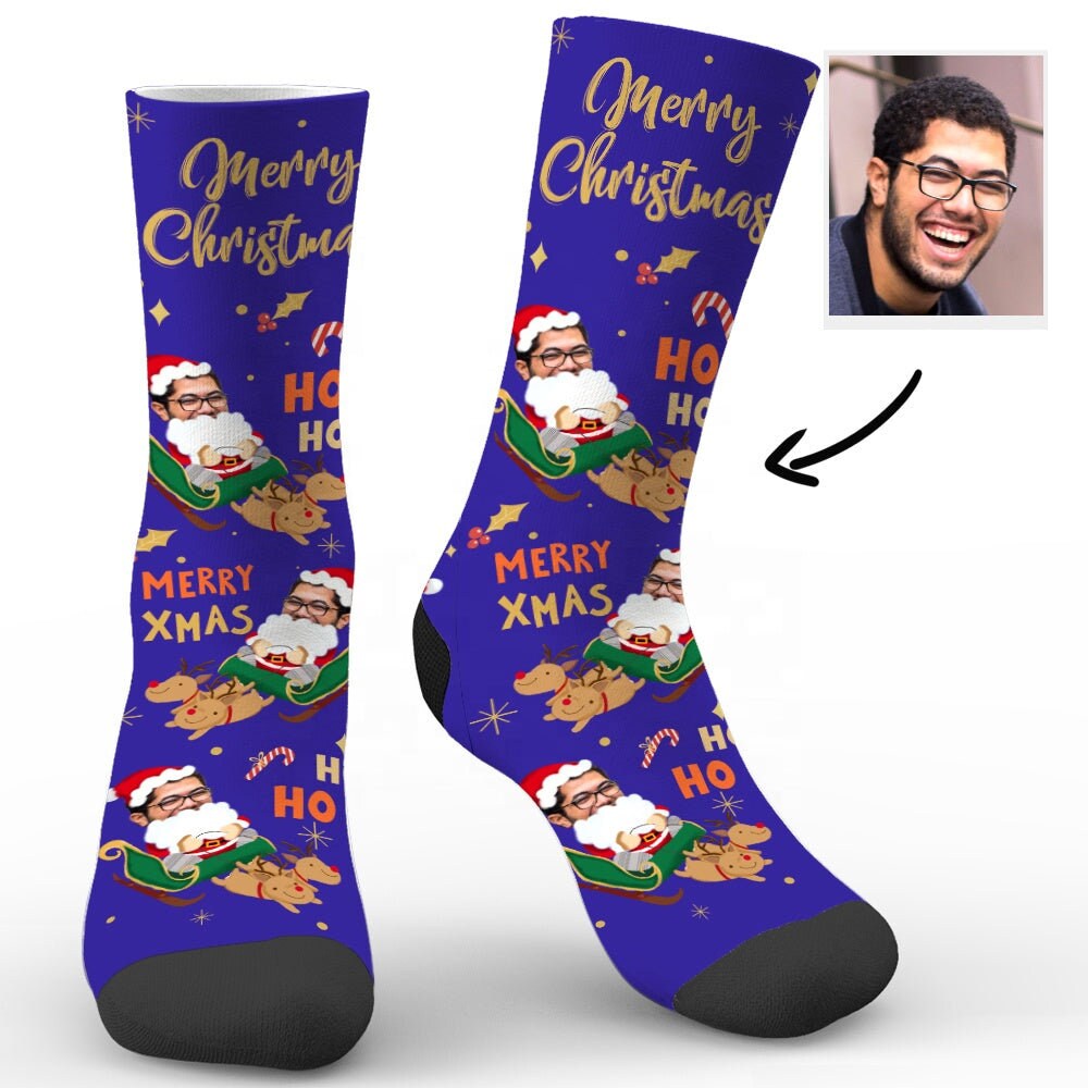 Personalized Printed Face Socks Gift For Couple Christmas Party Socks Custom Photo Merry Christmas Printed Socks
