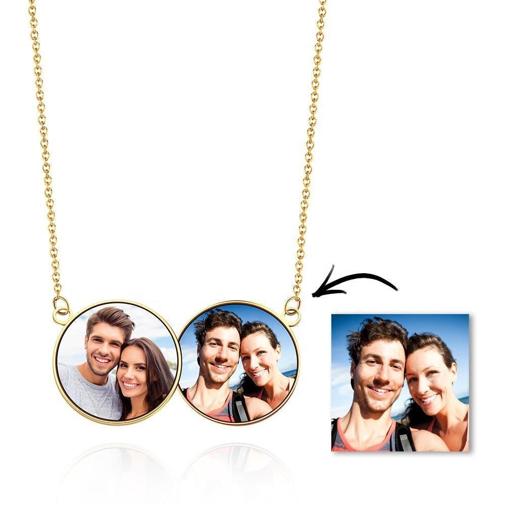 Personalized Picture Link Chain Necklace Custom Logo Double Round Pendant Gift For Women Customized Photo Double Circled Necklace