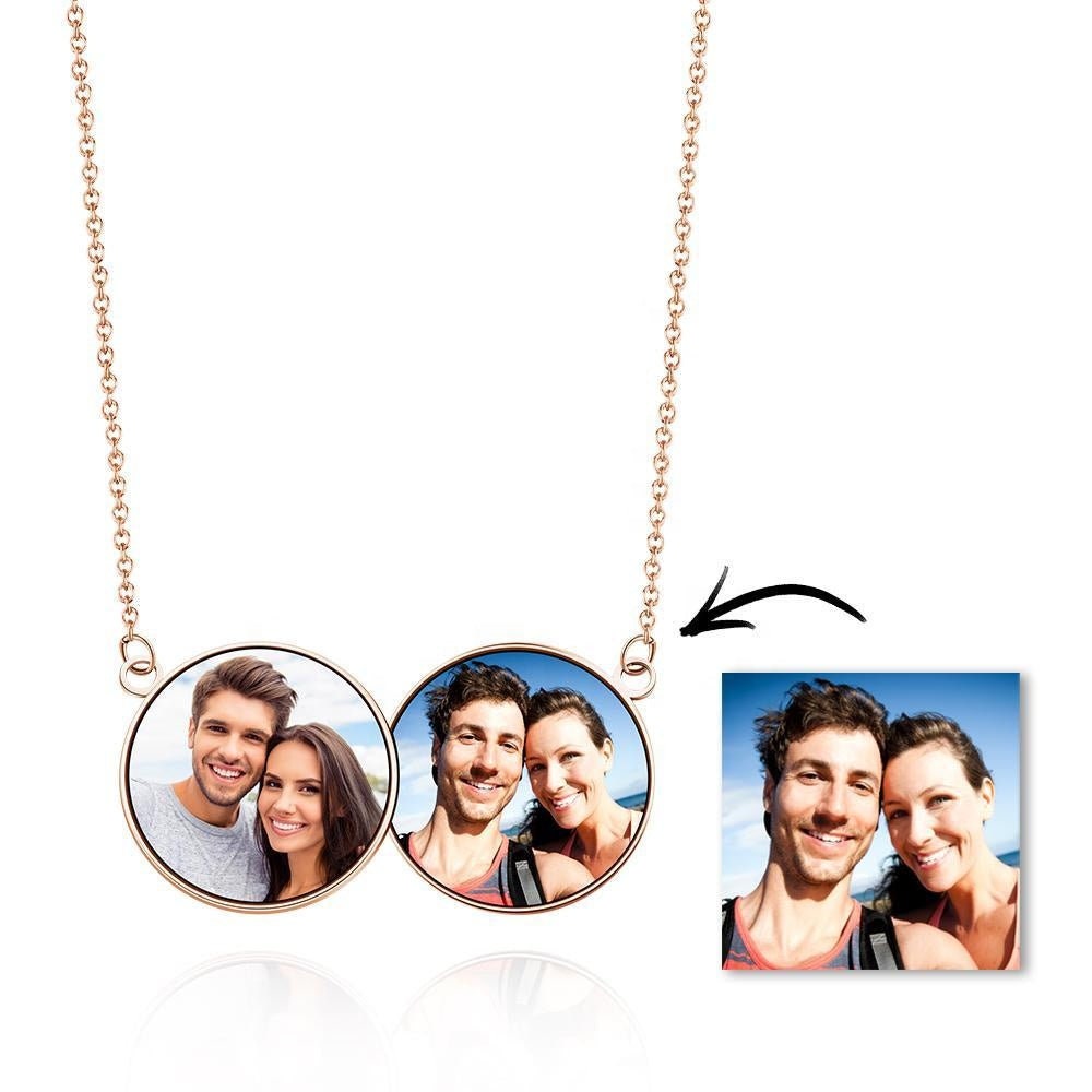 Personalized Picture Link Chain Necklace Custom Logo Double Round Pendant Gift For Women Customized Photo Double Circled Necklace