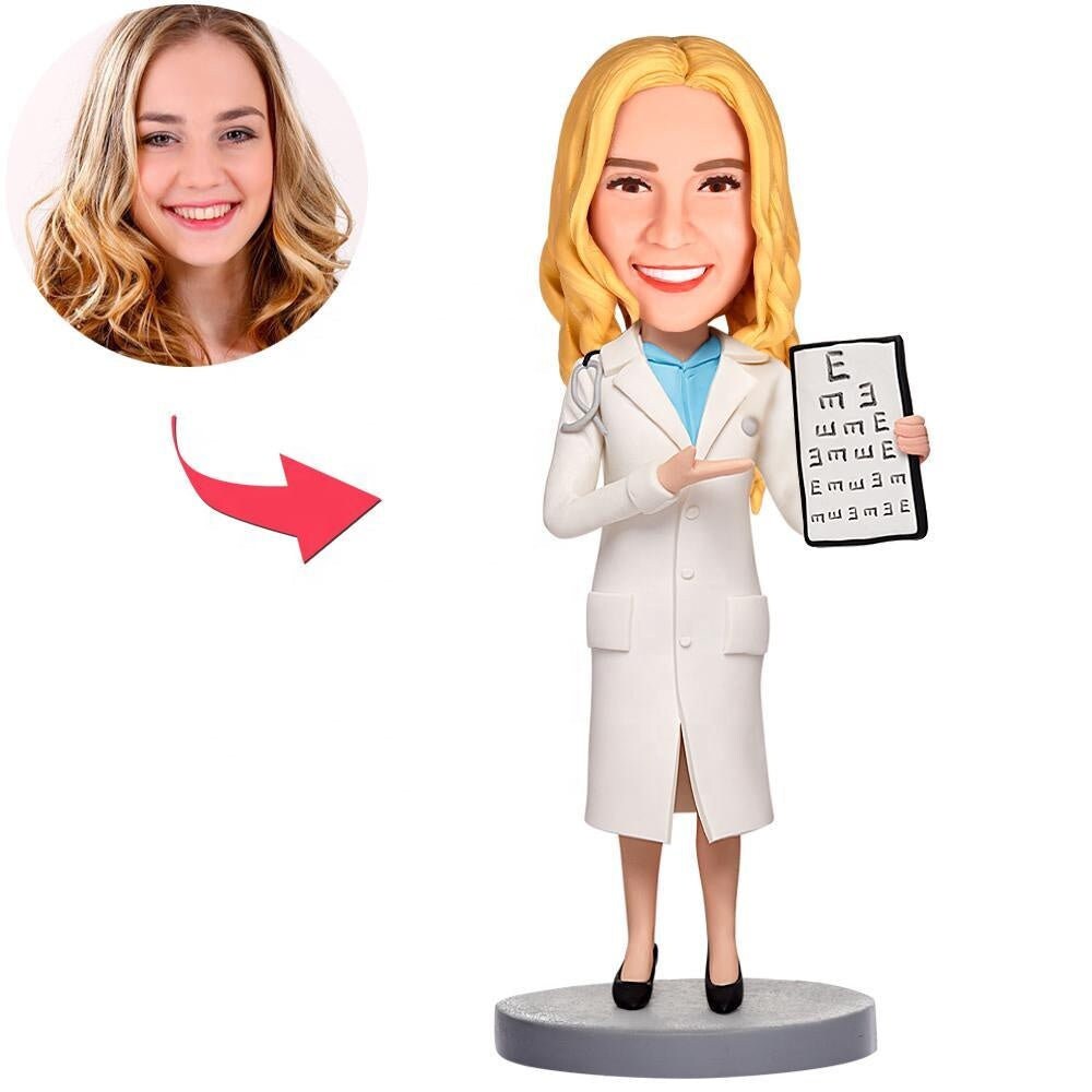 Personalized Photo Bobblehead Customized Clay Sculpture Ophthalmologist Bobblehead Figurine With Engraved Text