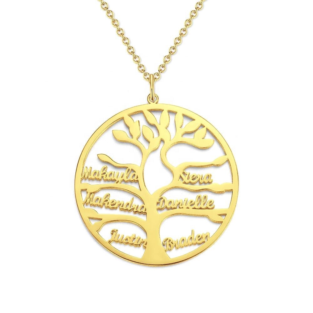 Personalized Name Plates Family Tree Pendant Custom Name Necklace Customized Name Engraved Round Necklace Gift For Women