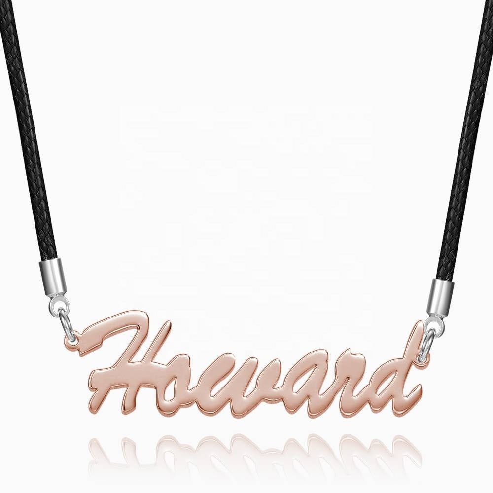 Personalized Name Plated Necklace Custom Nameplate Leather Necklace Customized Name Letters Necklace Gift For Men Women