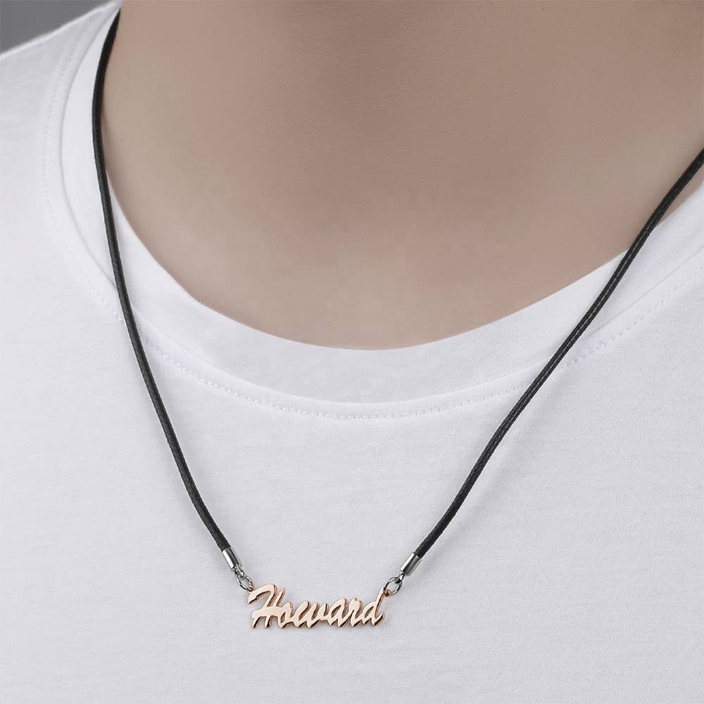 Personalized Name Plated Necklace Custom Nameplate Leather Necklace Customized Name Letters Necklace Gift For Men Women