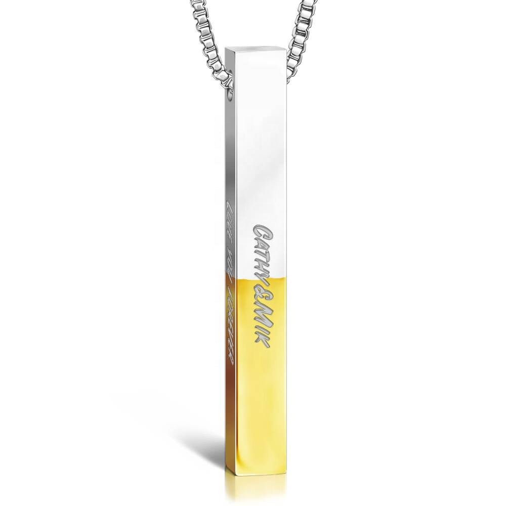 Personalized Text Engraved Bar Necklace Custom Name Engrave Vertical 3D Bar Necklace Gift For Women Men