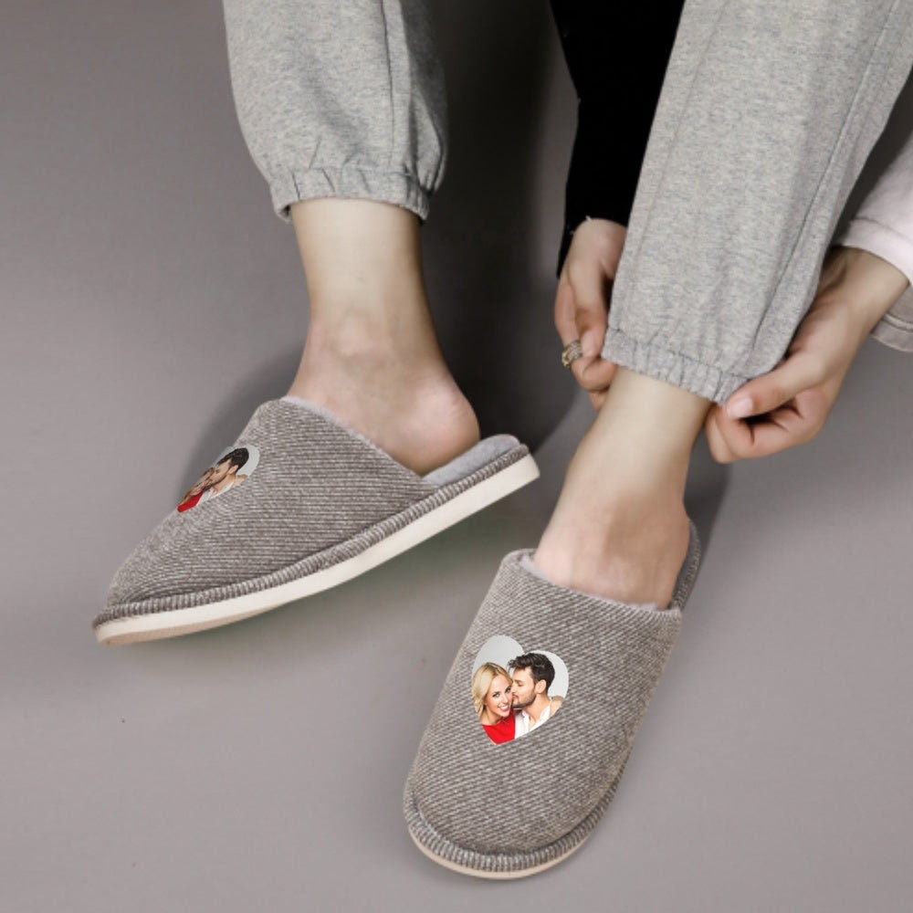 Customized Photo Men's Winter Slippers House Cotton Slippers Personalized Face Photo Printed Men's Anti-Slip Slippers
