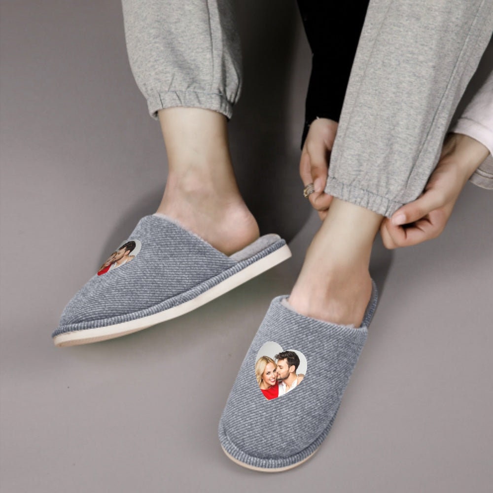 Customized Photo Men's Winter Slippers House Cotton Slippers Personalized Face Photo Printed Men's Anti-Slip Slippers