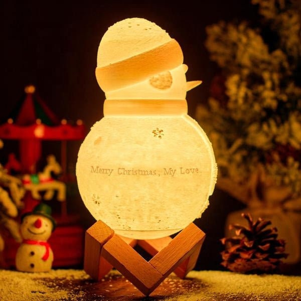 Personalized Photo Engraved Snowman Lamp Custom Photo Engraved Night Light Christmas Snowman Lamp For Gift