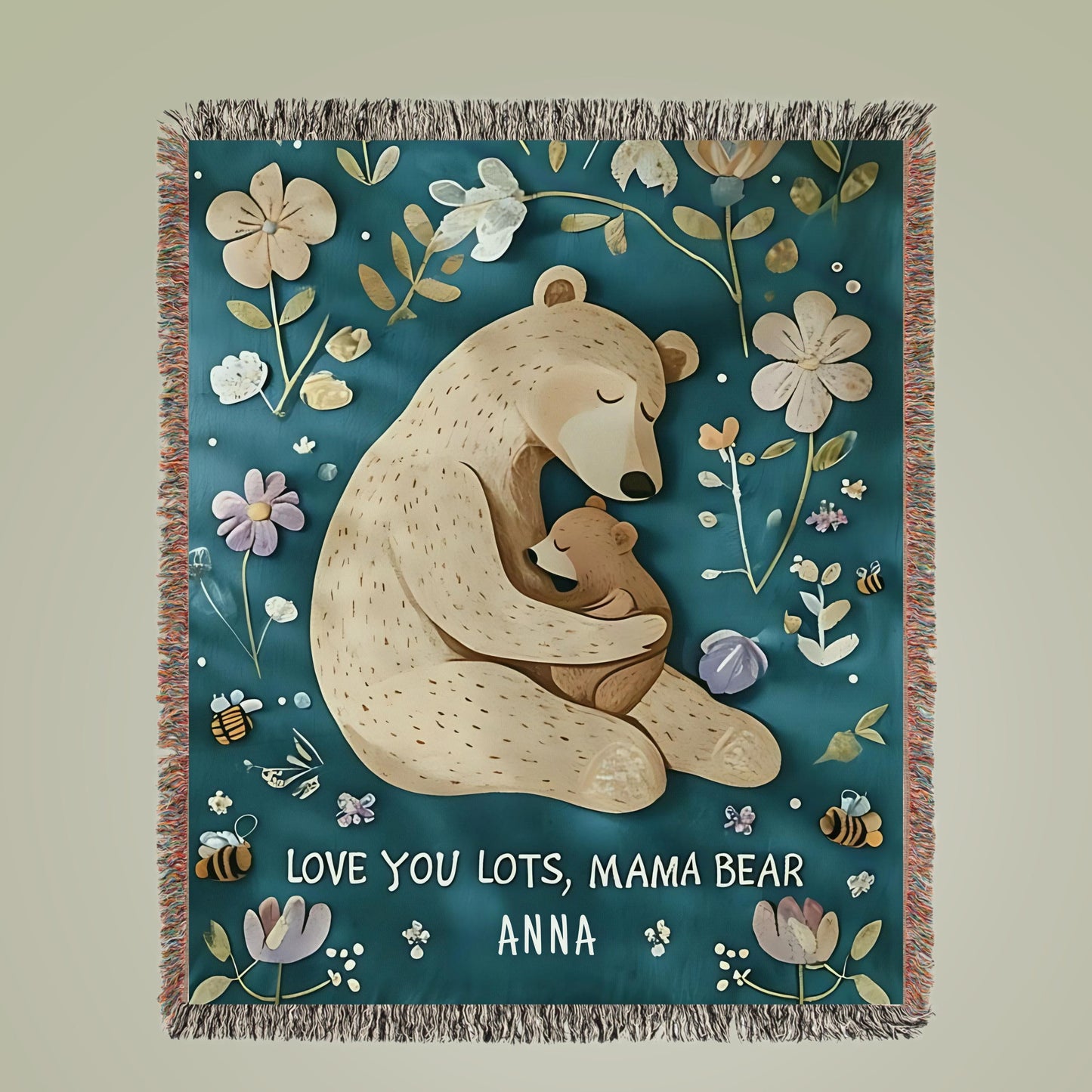 Mama Mom Blanket Gift, Mother's Day First New Mom from Kids Personalized Mama Bear Woven Throw Custom Birthday Unique Thoughtful Meaningful