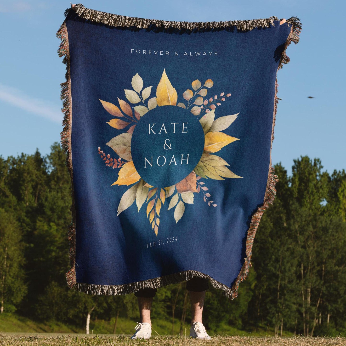 Personalized Wedding Tapestry Blanket, Customize Last Name Wedding Gift Monogram Couple Anniversary Mr And Mrs Initials Keepsake Blanket