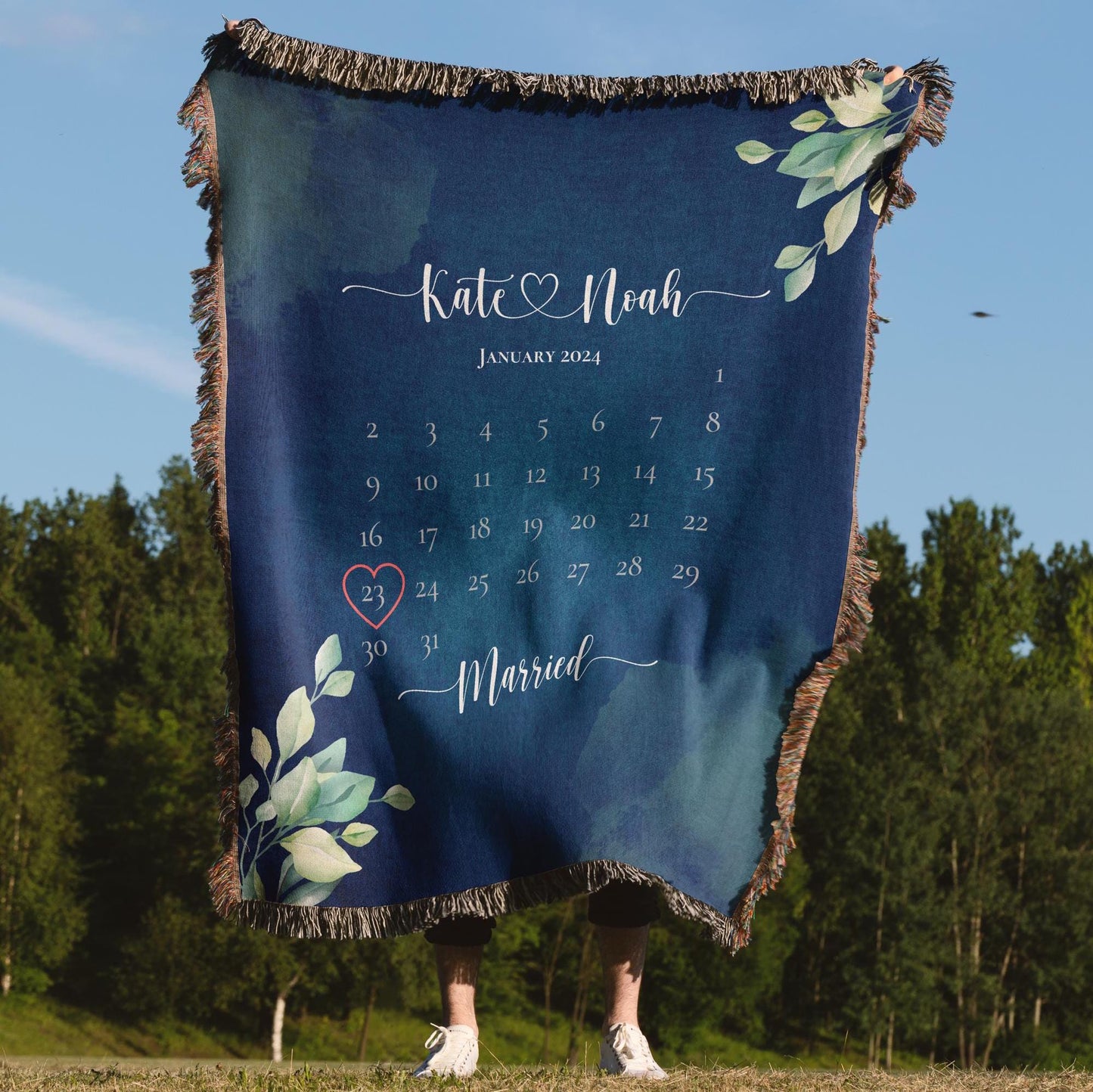 Wedding Engagement Date Blanket, Personalized Couple Name Date Blanket, Wedding Shower Anniversary gift, for Wife First Second year, Woven