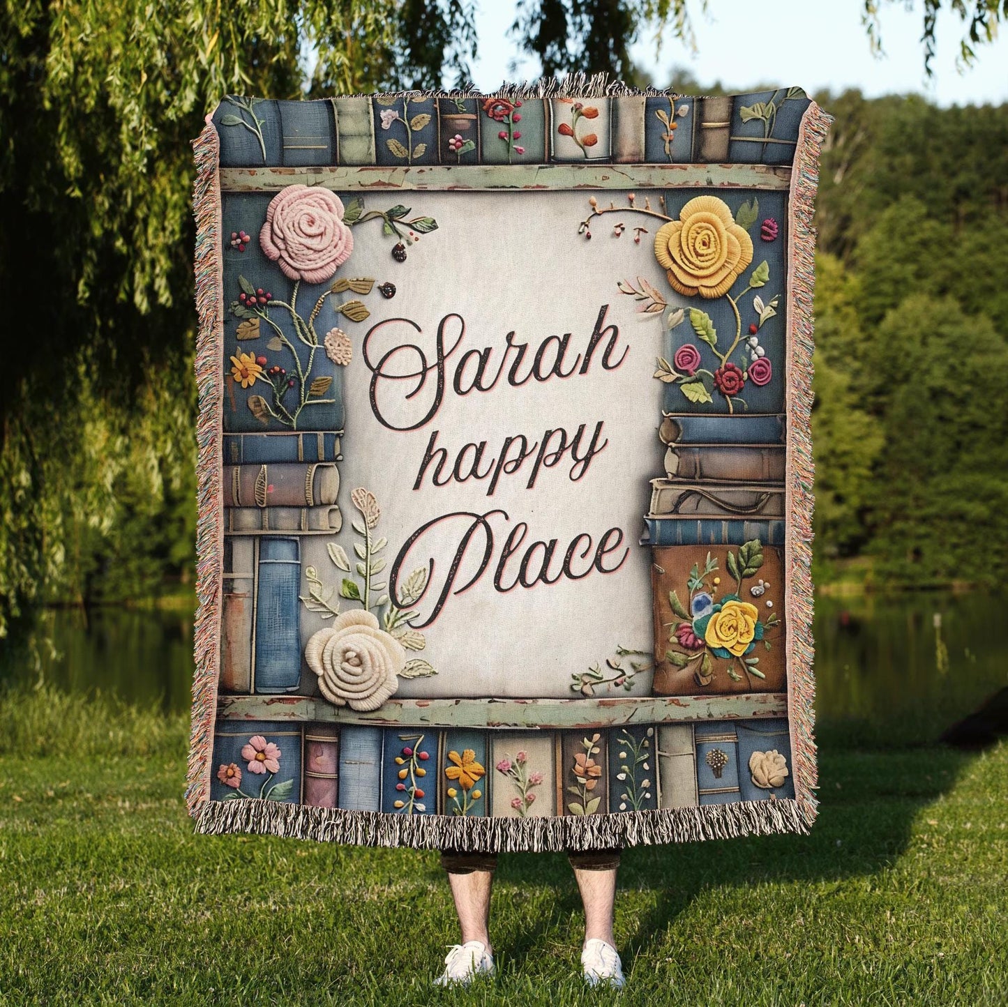 Personalized Book Reading Blanket, Gift for Mom Sister Teacher Grandma Auntie Present Unique, Romance Mystery Fiction Customize Name Woven