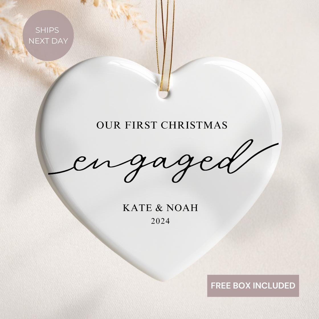 Engagement Ornament First Christmas, Personalized Christmas Keepsake, Engaged Christmas Gift 2024, Mr Mrs Wedding Gift, Couples Announcement