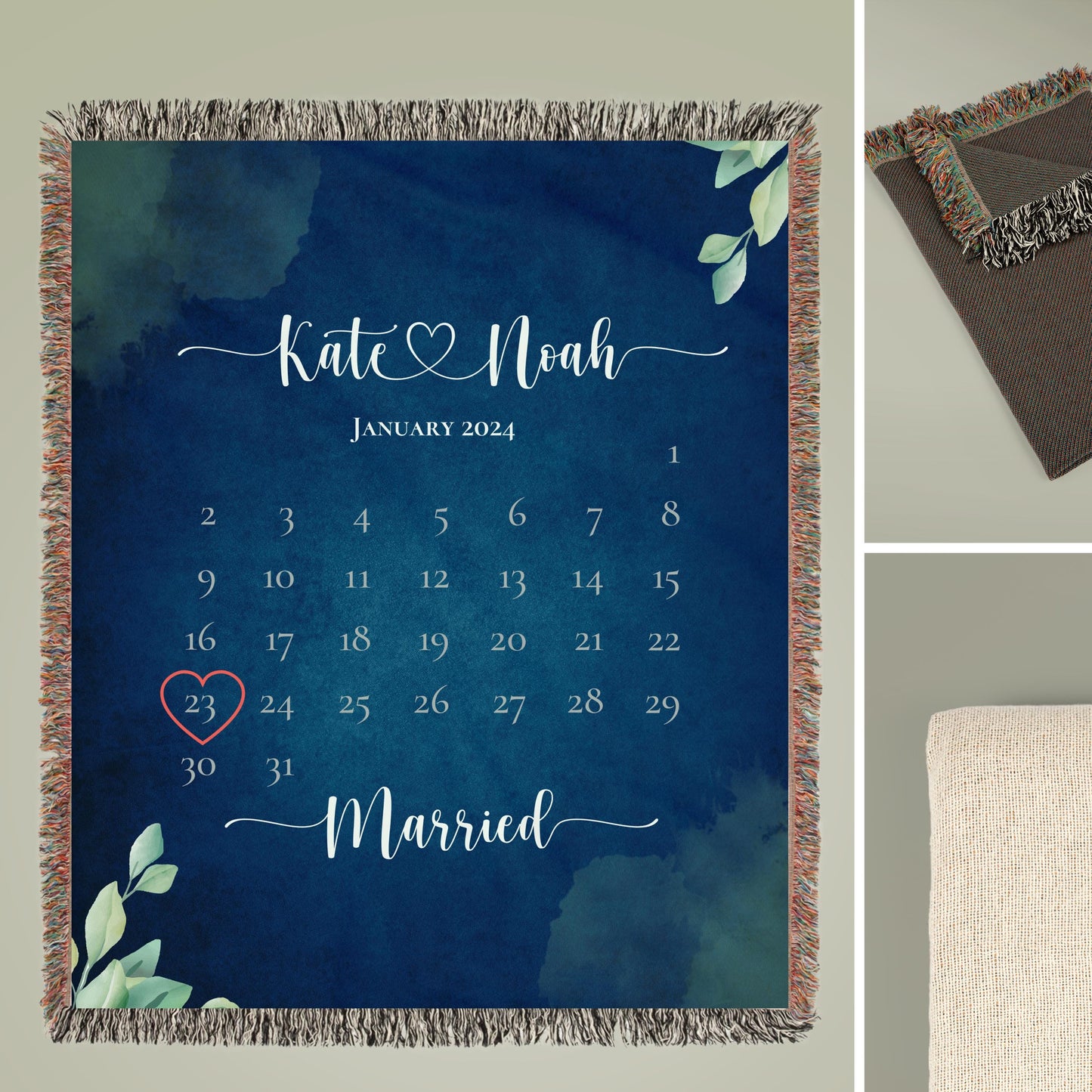 Wedding Engagement Date Blanket, Personalized Couple Name Date Blanket, Wedding Shower Anniversary gift, for Wife First Second year, Woven
