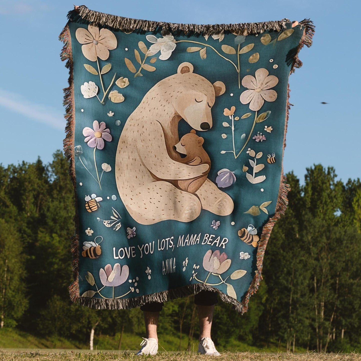 Mama Mom Blanket Gift, Mother's Day First New Mom from Kids Personalized Mama Bear Woven Throw Custom Birthday Unique Thoughtful Meaningful