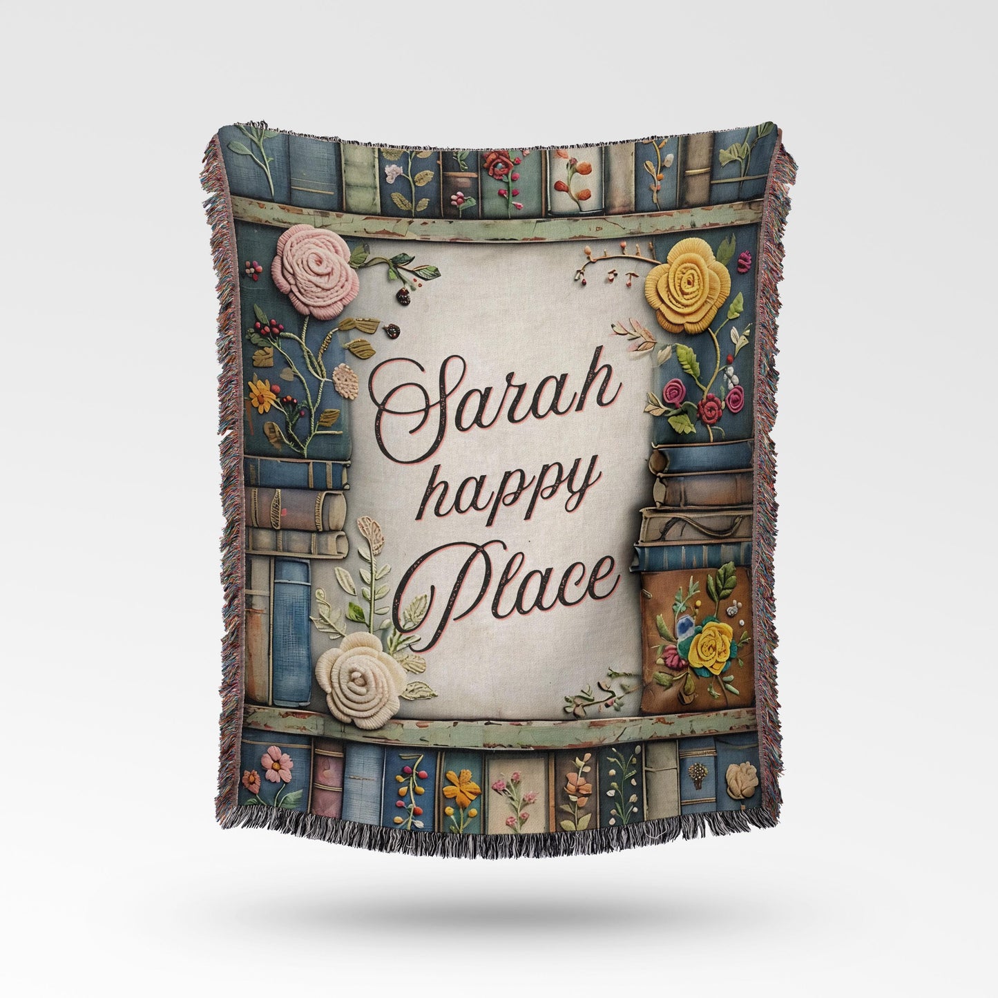 Personalized Book Reading Blanket, Gift for Mom Sister Teacher Grandma Auntie Present Unique, Romance Mystery Fiction Customize Name Woven