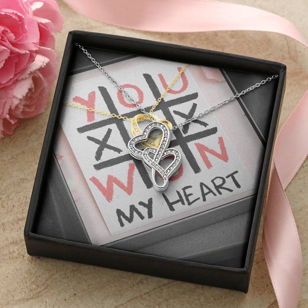 Personalized Wife Girlfriend Necklace for Her Valentines Birthday Anniversary Gift Double Hearts Necklace for Women with Message Card