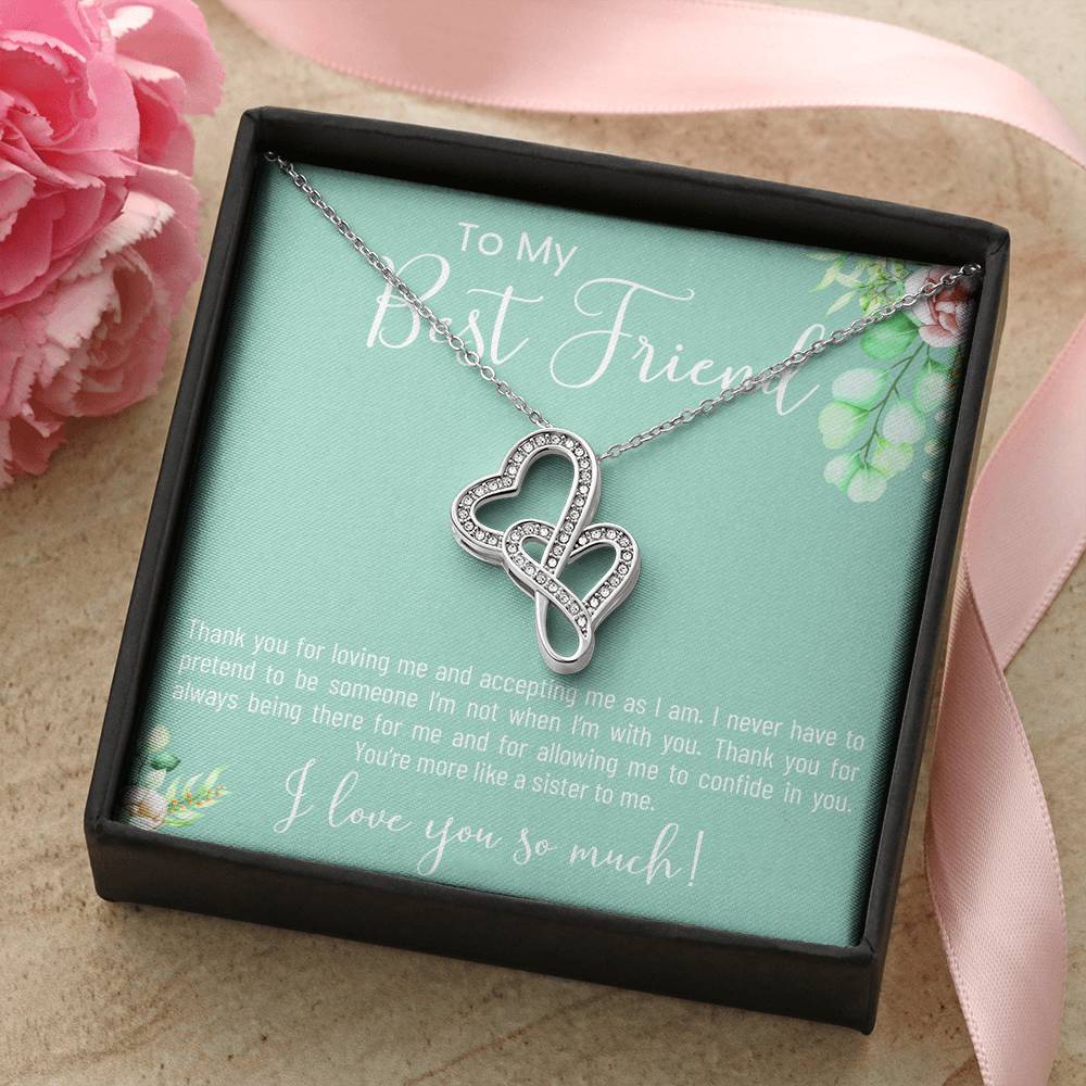 Personalized BFF Bestfriend Necklace for Her Valentines Birthday Anniversary Gift Double Hearts Necklace for Women with Message Card