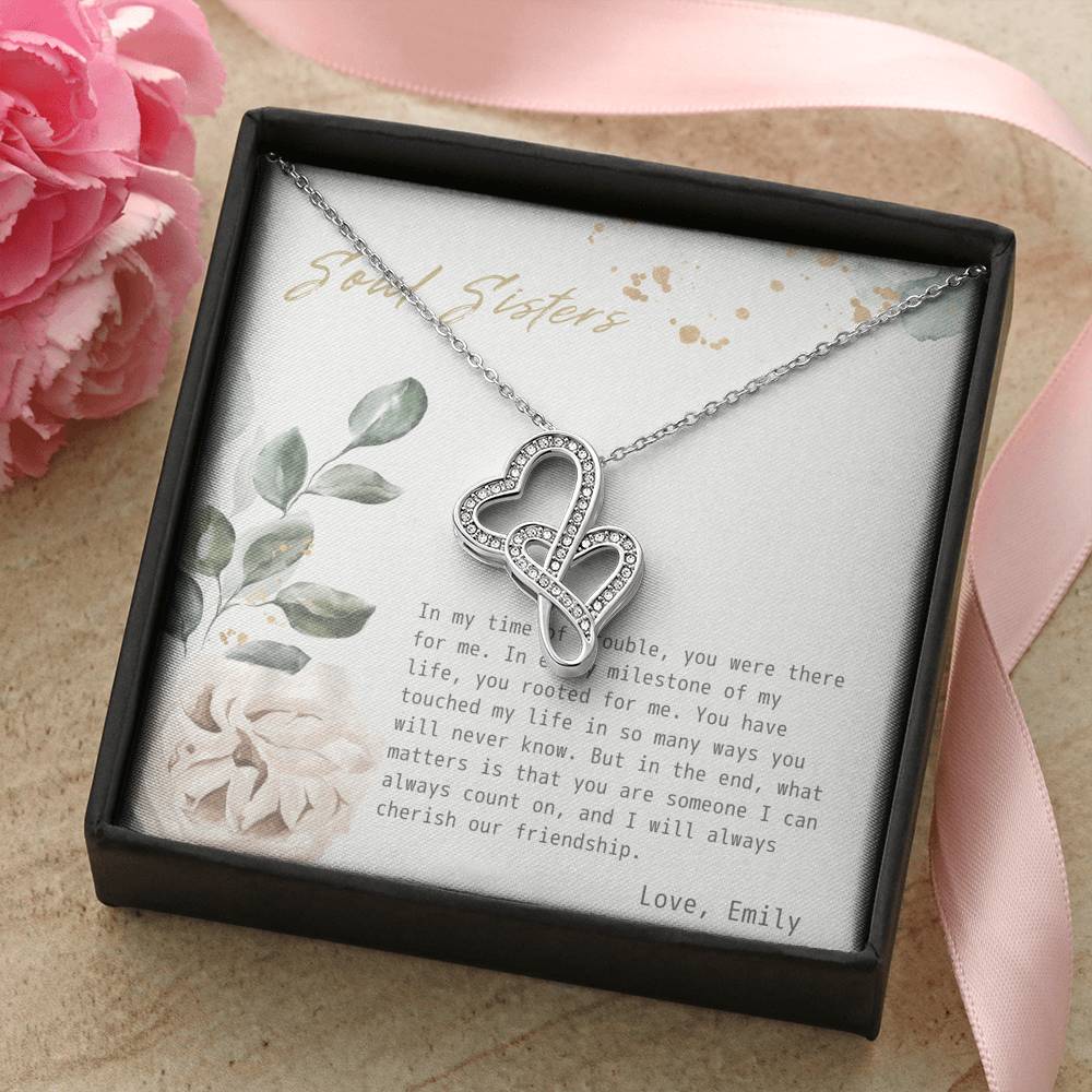 Necklace Gift To My Soul Sister Double Heart Love Pendent On Birthday Wedding Gift With The Message Card