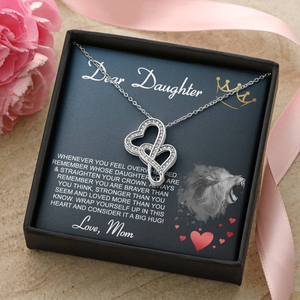 Personalized Gift Daughter Necklace for Mom Valentines Birthday Gift Silver Jewelry Double Hearts Necklace for Women with Message Card