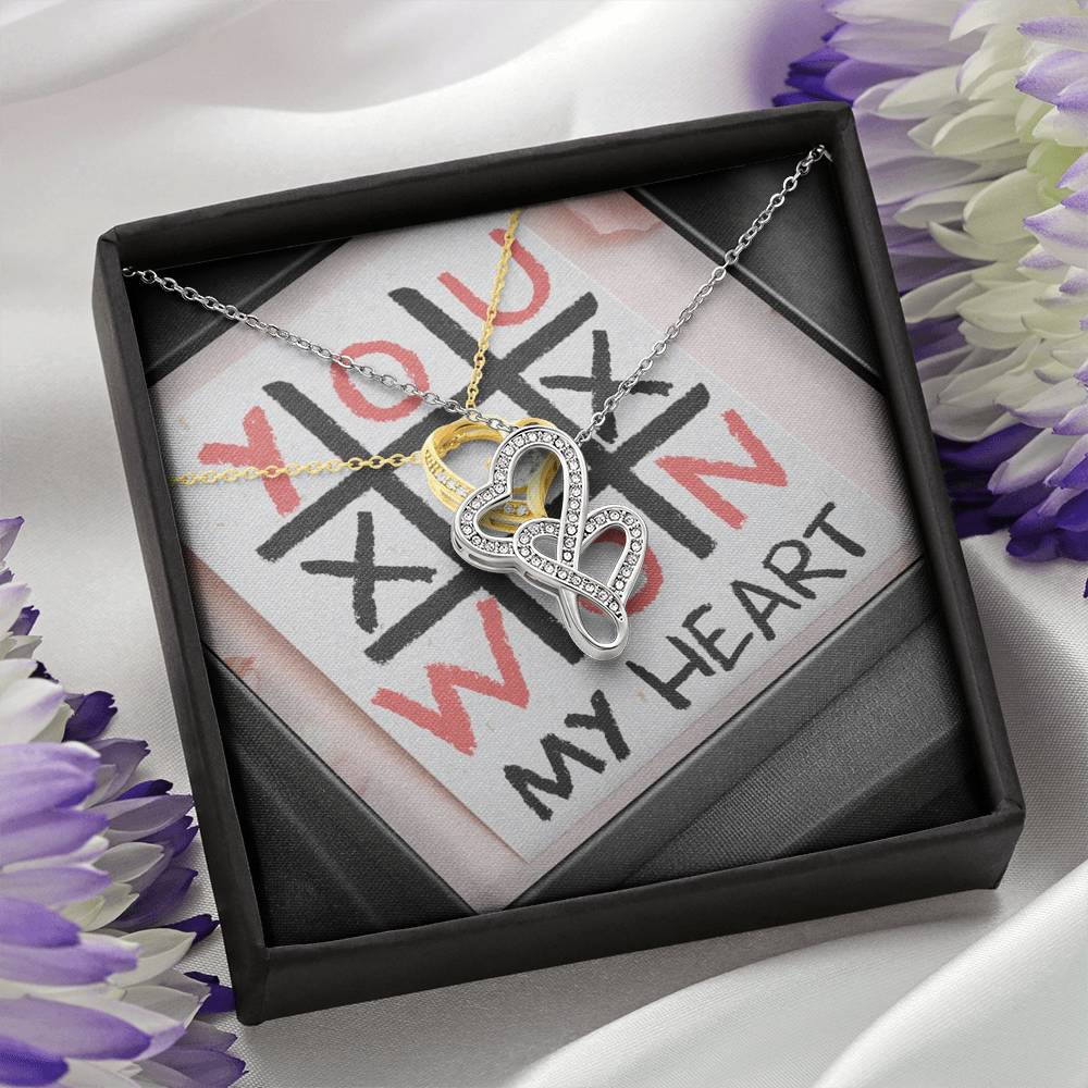 Personalized Wife Girlfriend Necklace for Her Valentines Birthday Anniversary Gift Double Hearts Necklace for Women with Message Card