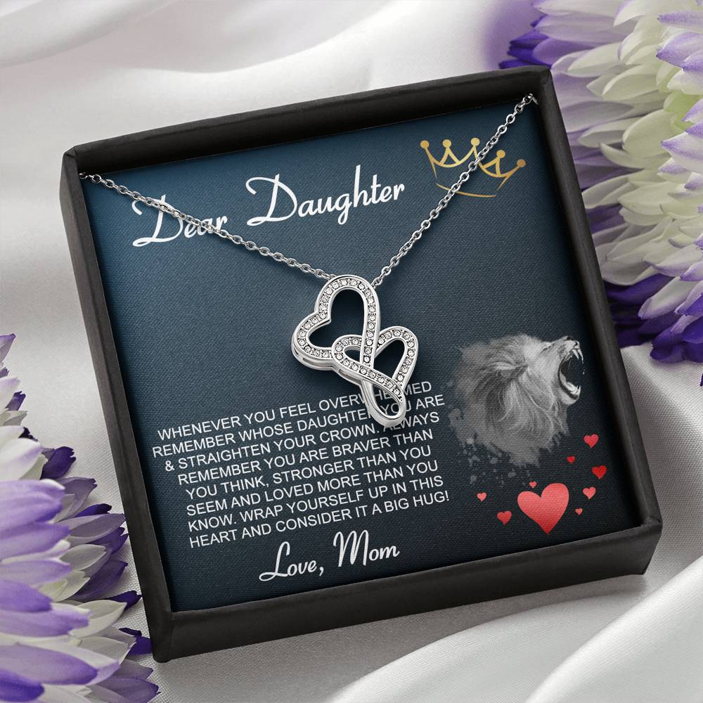 Personalized Gift Daughter Necklace for Mom Valentines Birthday Gift Silver Jewelry Double Hearts Necklace for Women with Message Card