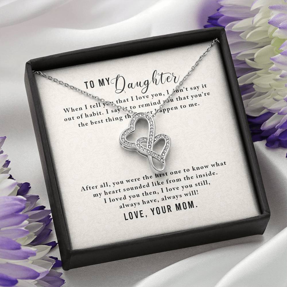 Personalized To my Daughter Necklace for Her Valentines Birthday Gift Double Hearts Necklace for Women with Message Card