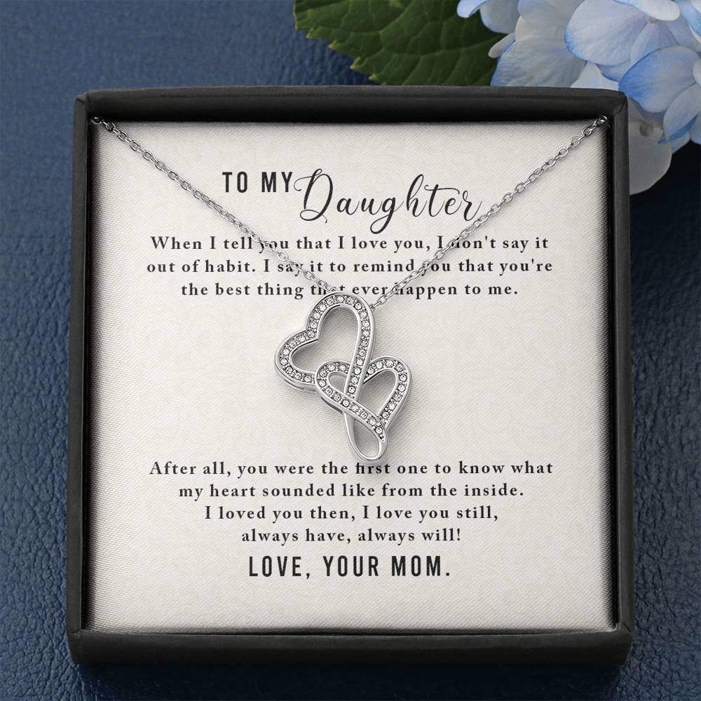 Personalized To my Daughter Necklace for Her Valentines Birthday Gift Double Hearts Necklace for Women with Message Card