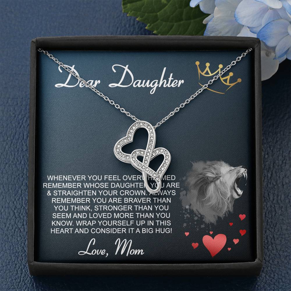 Personalized Gift Daughter Necklace for Mom Valentines Birthday Gift Silver Jewelry Double Hearts Necklace for Women with Message Card