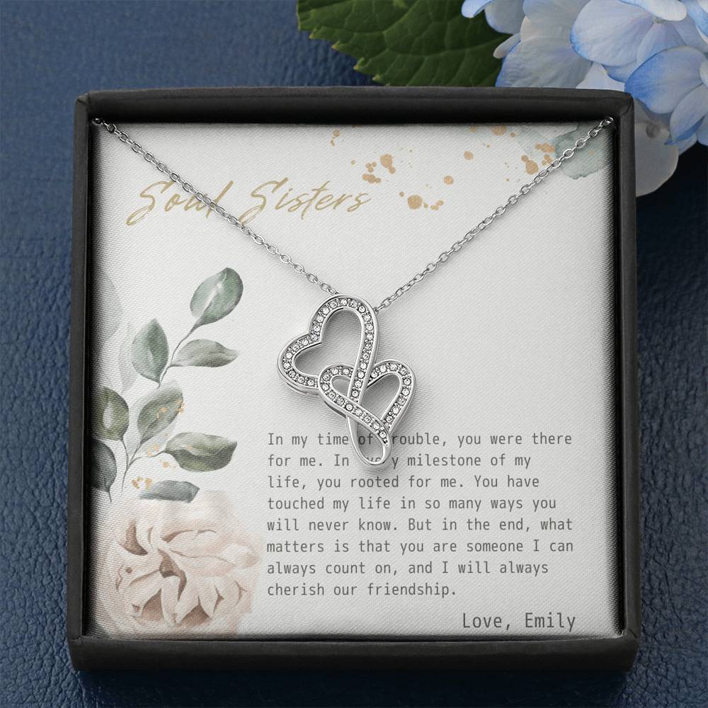 Necklace Gift To My Soul Sister Double Heart Love Pendent On Birthday Wedding Gift With The Message Card
