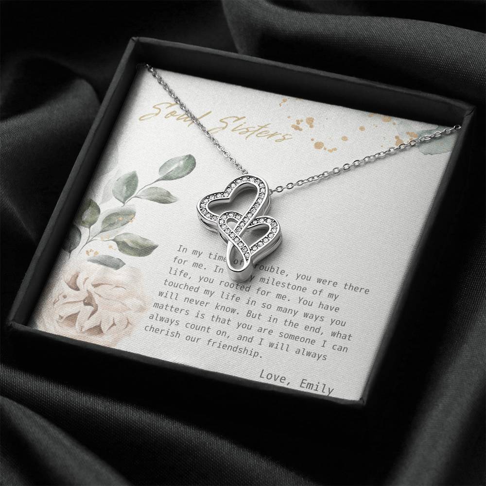Necklace Gift To My Soul Sister Double Heart Love Pendent On Birthday Wedding Gift With The Message Card