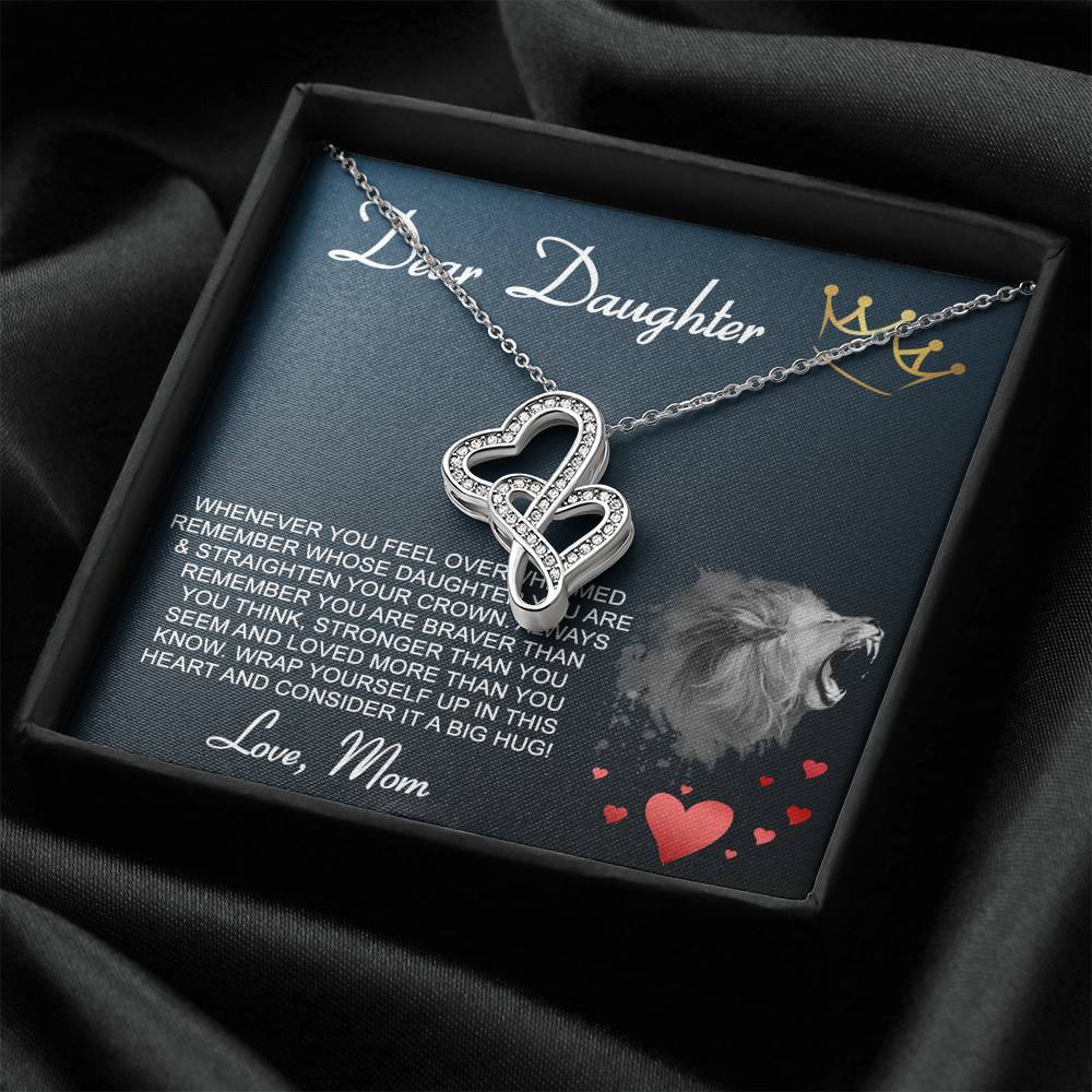 Personalized Gift Daughter Necklace for Mom Valentines Birthday Gift Silver Jewelry Double Hearts Necklace for Women with Message Card
