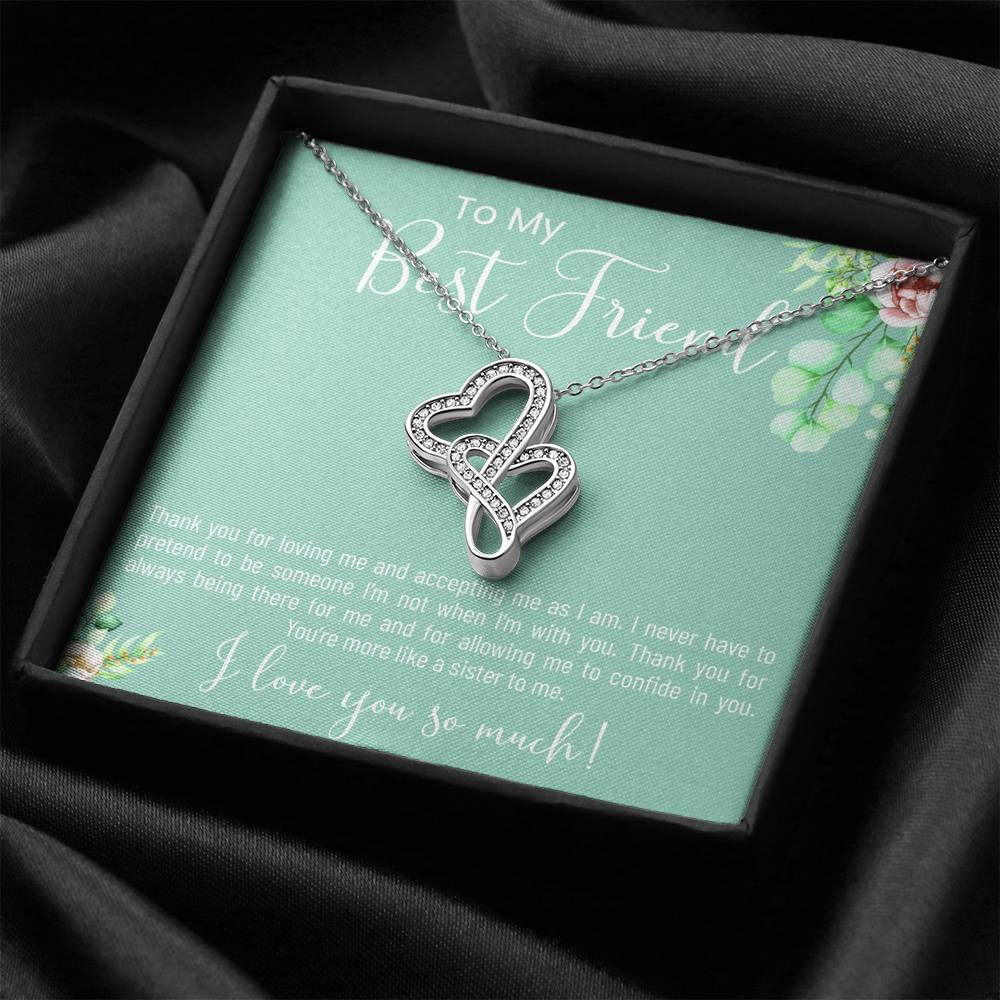 Personalized BFF Bestfriend Necklace for Her Valentines Birthday Anniversary Gift Double Hearts Necklace for Women with Message Card
